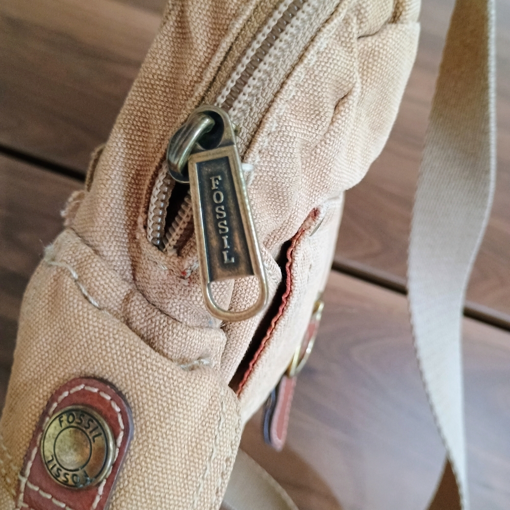 Fossil Tan Canvas Crossbody Bag - image 6